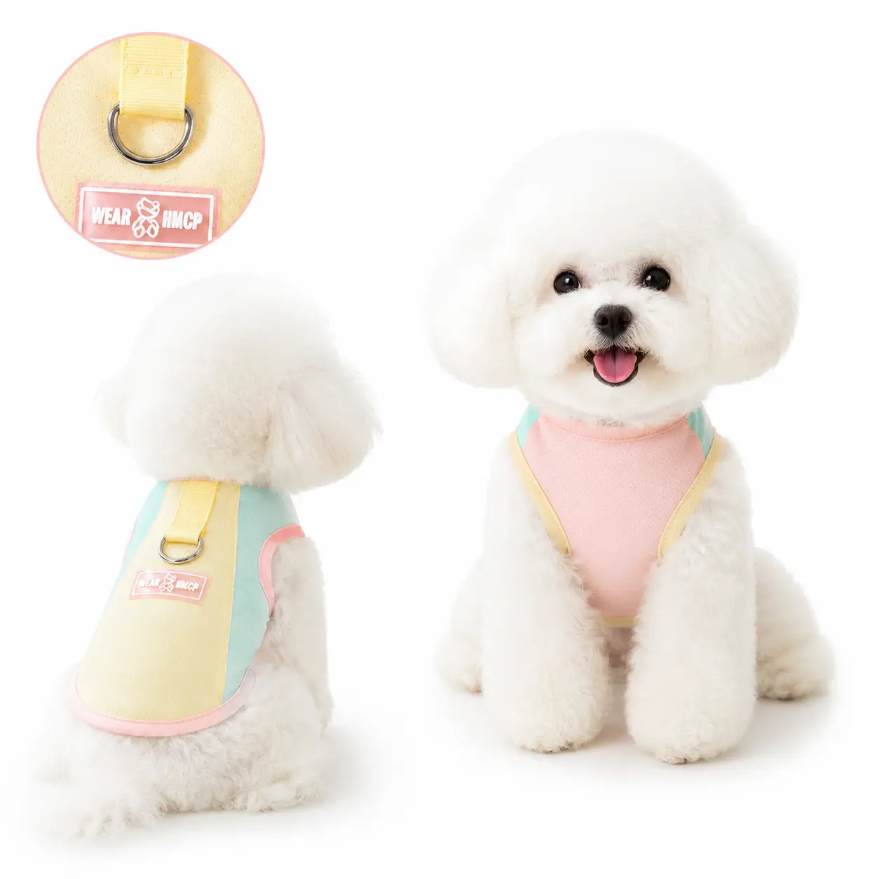 Pet Sleeveless Summer Cooling Vest with D-Ring - Polyester Mesh, Sun Protection, Heat Relief, Soft, Blue & Pink Color Block, Cartoon Design, Cold Gentle Wash for Small/Medium Dogs & Cats