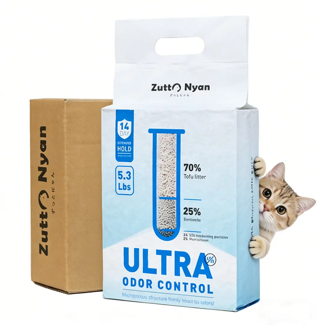 ZuttoNyan 4-in-1 Natural Tofu Litter Pellets, 31.8 lbs Scoopable Pellets with Rapid Clumping, Low Dust, Low Tracking, Odor Control, Odor Absorbing No-Mess Safe Flushable Cat Litter for Pet Lovers, Odor Absorbing Litter