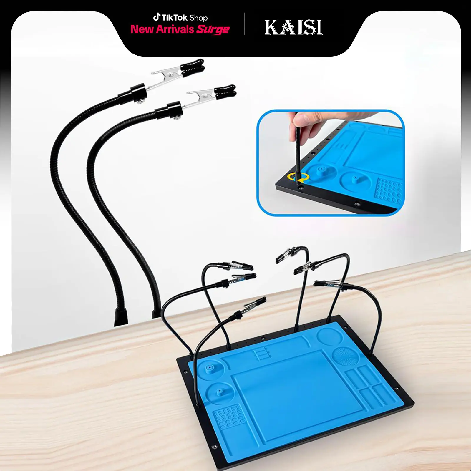 Kaisi Upgraded 2-in-1 Metal Helping Hands Soldering Station Tool Kit - 6 Flexible Arms, Heat-Resistant Silicone Mat for 4 Inches PCB Repair, Jewelry Restoration, Electronics Projects, Adjustable Holes