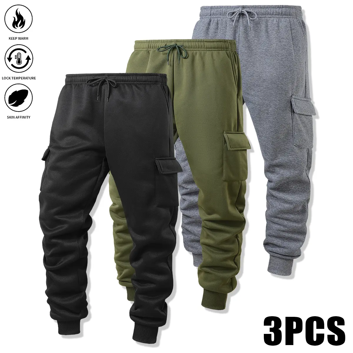 Men's 3-Pack Fleece Jogger Pants with Drawstring, Size S - 2XL, Street Dance Harem Pants Casual Loose Stretch, Men's Graphic Drawstring Waist Sports Pants, Casual Pocket Running Pants, All-Season Knit Pants, A Must-Have for Everyday Wear