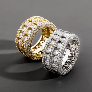Iced Out CZ Eternity Band Ring, 5-Row Hollow Out Paved Cubic Zirconia Ring | Couple Style | Gift For Him or Her | Hip-hop Style Jewelry | A Perfect Gift Choice