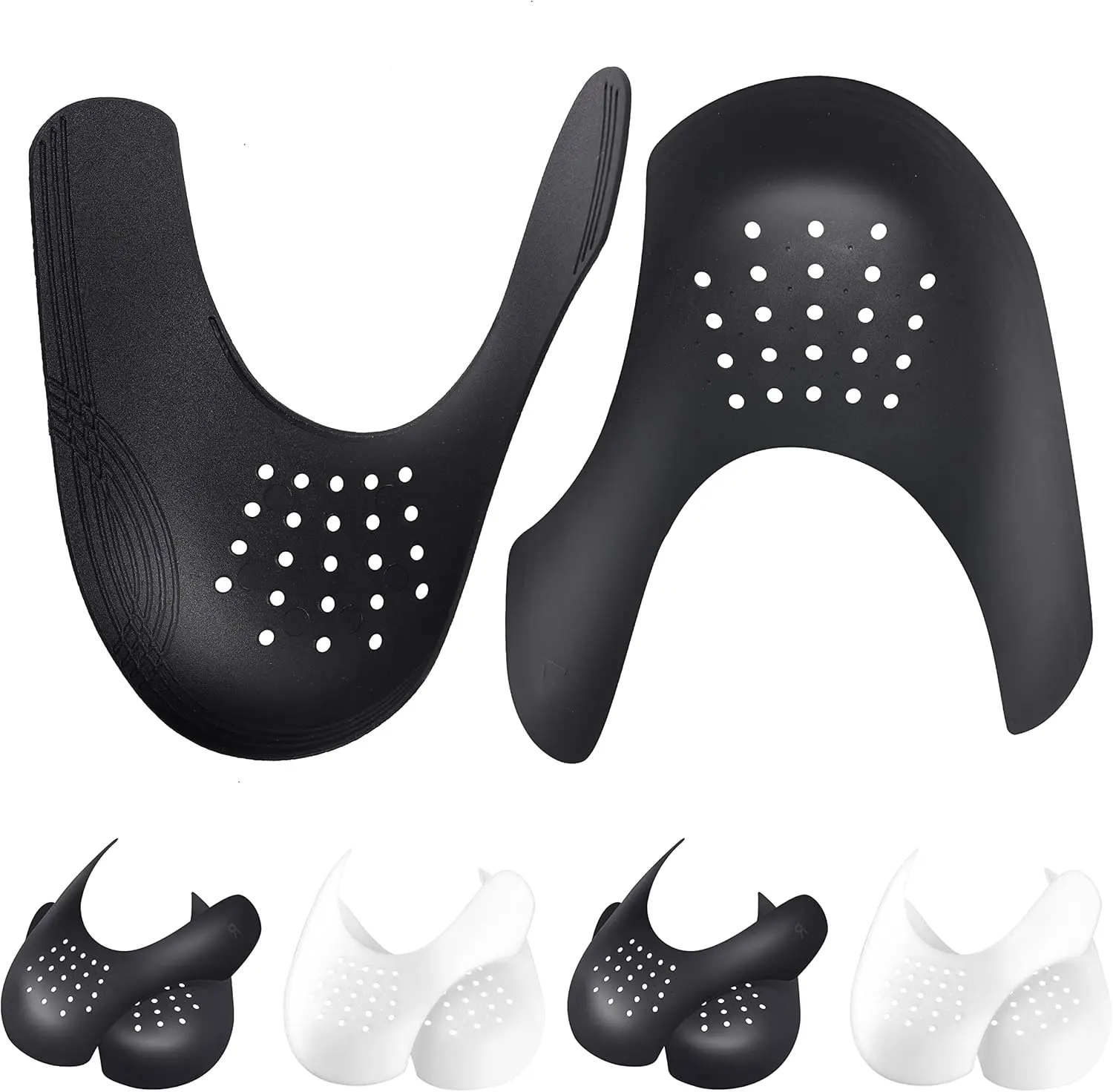 Crease Protectors Suitable for Most Sneakers, 4 Pairs Crease Protectors for Jordan 1, Air Force 1, and Dunk Low; Men's 7.5-12/ Women's 5-8.5 (Black+White, Men's US Size 7.5-12)