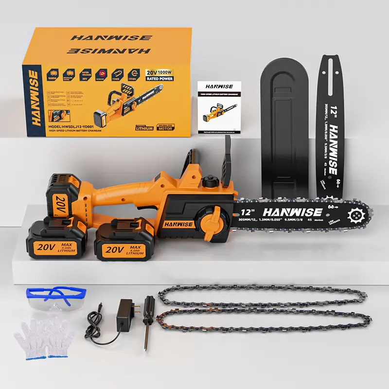 HANWISE Upgraded 12-Inch Brushless Electric Chainsaw Kit, 2×20V 4.0Ah Batteries, 36FT/S Fast Cutting, Tool-Free Chain Tensioning, For Home Firewood Cutting & Tree Branch Trimming, Ideal Gift For Men