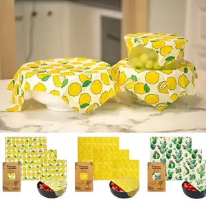 3Pcs/Set Cotton Beeswax Wrap Cloth Reusable Eco Bag Cover