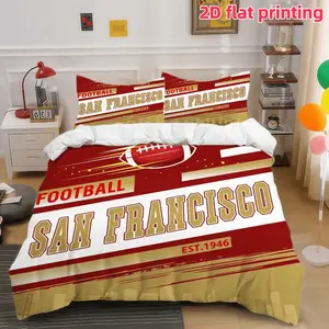 2D Flat 3Pcs American Football San Francisco Printed Bedding -Golden City Skyline Sports Theme (1 Duvet Cover+2 Pillowcases, Unfilled)-Suitable For Bedroom And Dormitory Room Home Decoration.