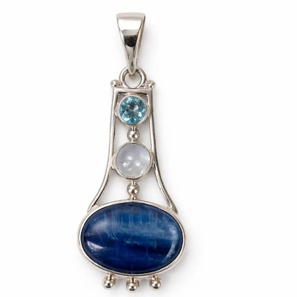 Multiple Gemstone Pendant with Blue Topaz, Moonstone & Blue Kyanite