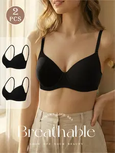 2-Pack Essential Bras for All Day Comfort, Max Support Underwire Bra with Buckle, Slim-Fitting Lined Bra for Casual Wear