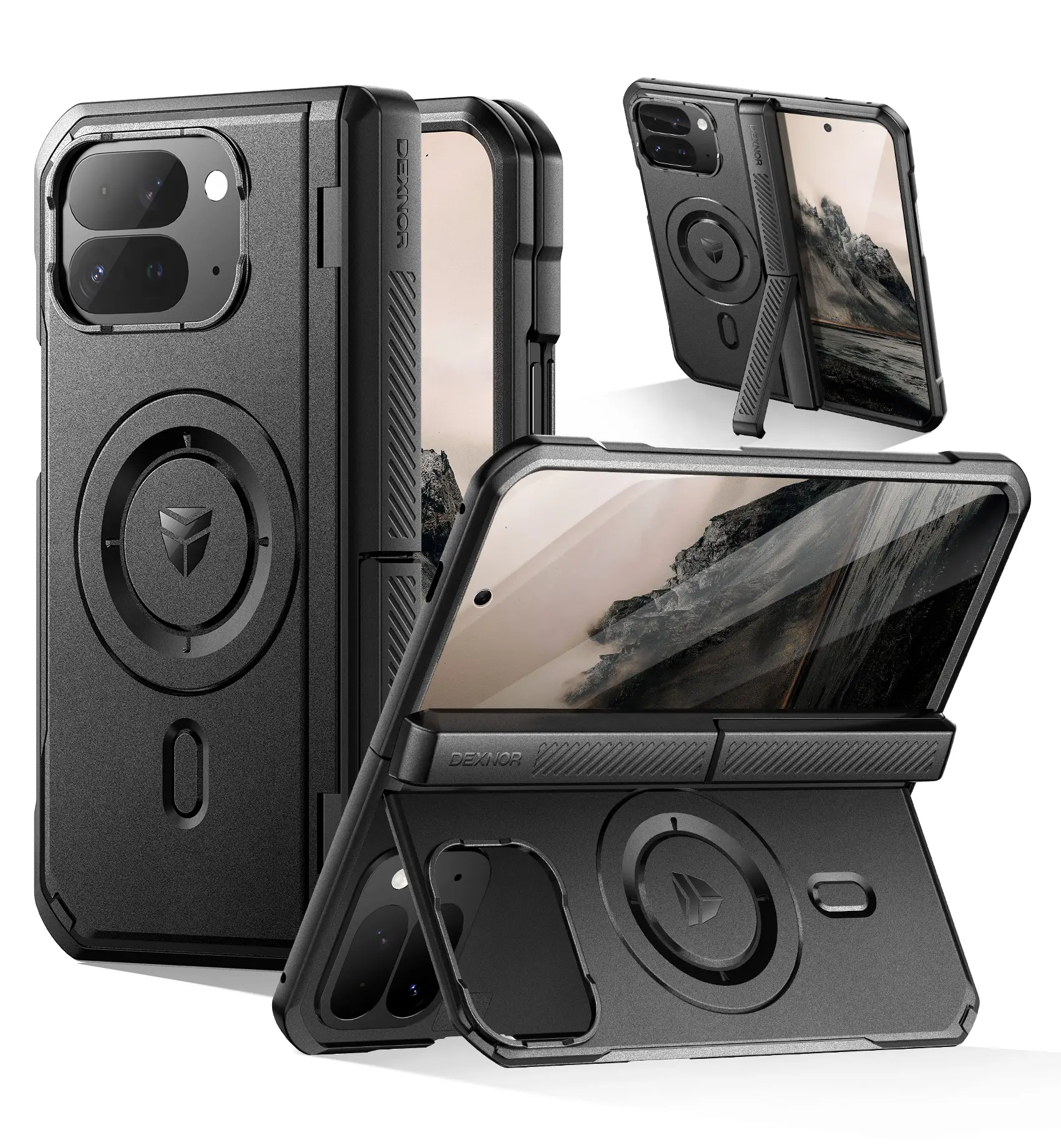 Dexnor Magnetic Case for Google Pixel 10 Pro Fold with Dual Kickstands & Front Screen Protector & Hinge Protection, Full-Body Rugged Protective Cover Bumper Cases