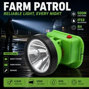 Nova-6705 Rechargeable LED Headlamp 500M Long Range, IPX8 Waterproof Head Light for Farm Patrol, Night Fishing, Camping,