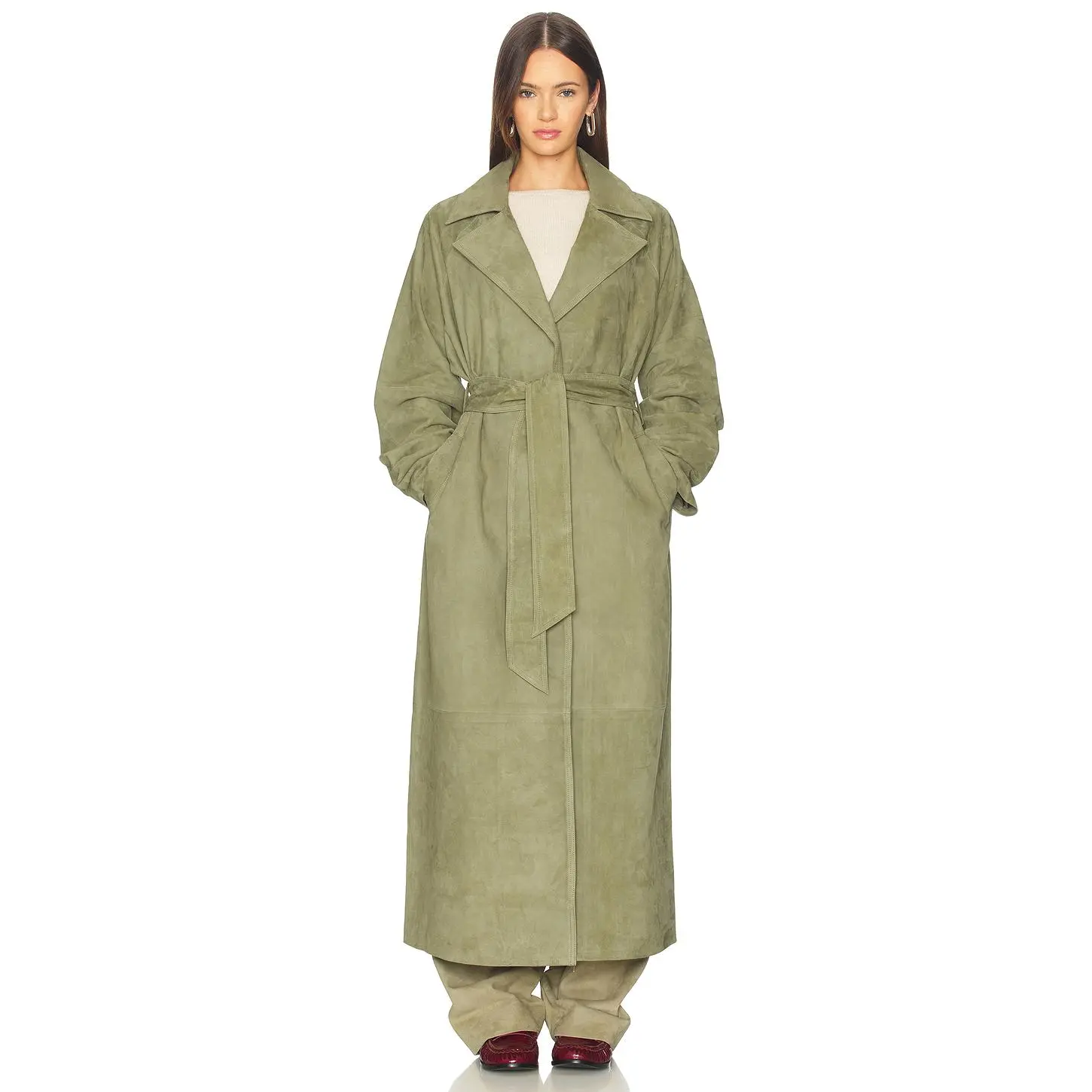 SRG Louise Suede Coat in Dark Sage Green