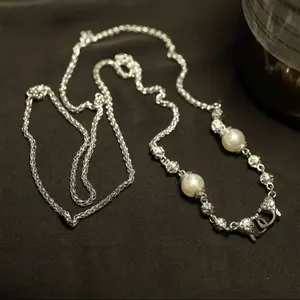 S925 silver shell bead round cross silver bead iris double buckle necklace