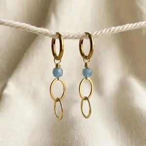 Gold Aquamarine Huggie Hoop Earrings