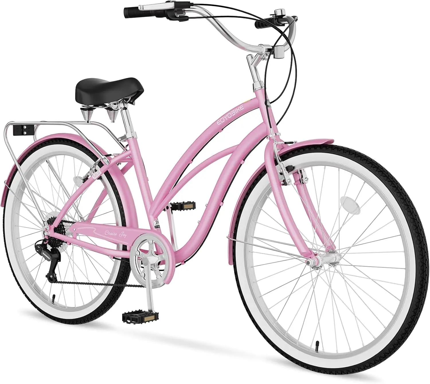 EOYOBIKE 24/26 Inch Beach Cruiser Bike, 7-Speed Step-Through Bicycle for Men & Women, Classic City Cruiser with Rear Rack