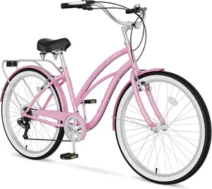EOYOBIKE 24/26 Inch Beach Cruiser Bike, 7-Speed Step-Through Bicycle for Men & Women, Classic City Cruiser with Rear Rack