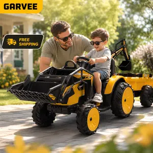 GARVEE 24V/12V 3-in-1 Kids Ride-On Tractor - Electric Excavator & Bulldozer Toys for Kids, Remote Control, LED Lights, Bluetooth Music, USB, Pedal Drive, 66 Lbs Max Weight, Outdoor Play