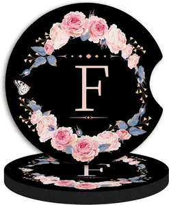 2 count Letter F  Coasters,Absorbent Universal neoprener Cup Holder Coasters with a Finger Notch, Accessories for Women&Man Interior2.75"