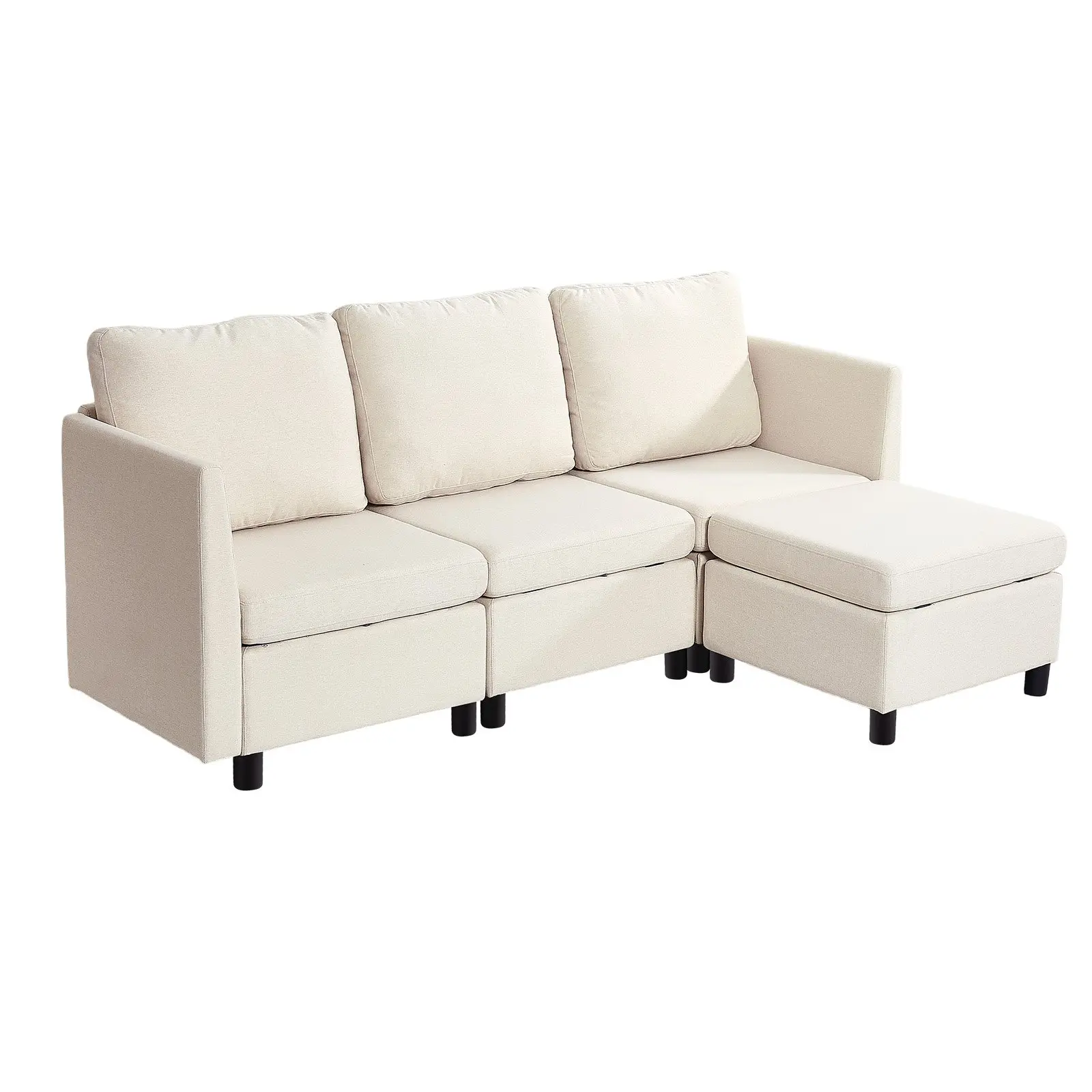 VEVOR 3-Seater Modular Cloud Sectional Sofa, Upholstered Couch with Hidden Storage, Ottoman Seat, High Rebound Sponge, Solid Wood Frame for Living Room, Bedroom, Beige, Cloud Sectional Couch