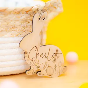 Personalized Wooden Easter Baskets Tag Custom Easter Tag Easter Basket Name Tags Bunny Basket Name Tags Easter Baskets Decoration for Boys Girls
