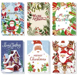 Christmas Greeting Cards Set, Cute Cartoon Kids Party Supplies, Santa Snowman Gift Tags, 6pcs Christmas Invitations & Cards, Fun Party Cards