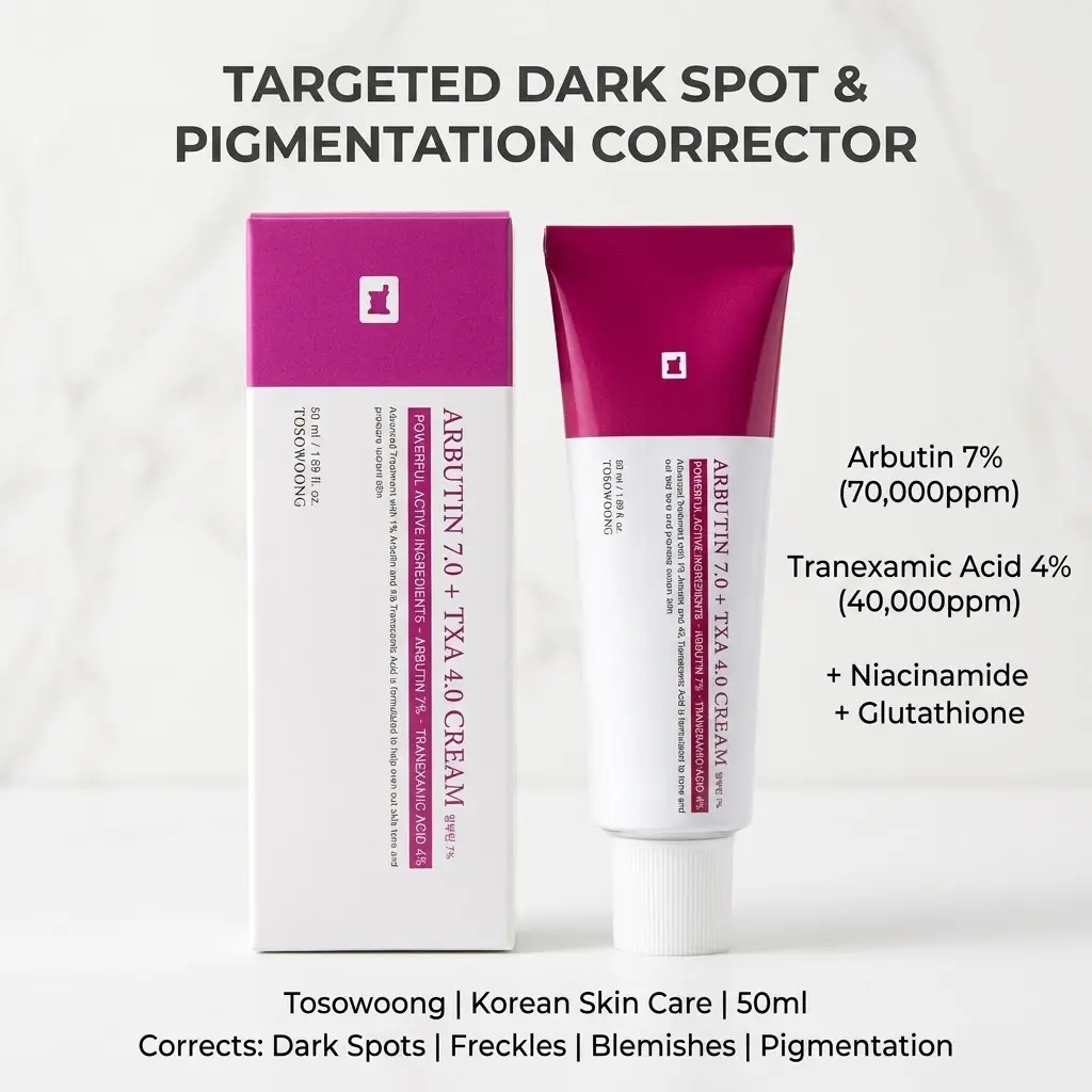 7% Arbutin 40,000ppm + 4% Tranexamic Acid 70,000ppm Moisturizer Cream with Niacinamide, Glutathione - Korean Skincare for Dark Spots, Freckles, Blemishes, Pigmentation - 50ml/1.69 fl.oz., Moisturizers