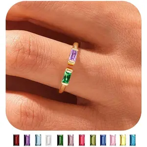 Gold Birthstone Rings for Women Non Tarnish Dainty 14K Gold Plated Stackable CZ Ring Adjustable Rings Wedding Promise Rings for Her Couples Gemstones Personalized Jewelry Gift for Birthday