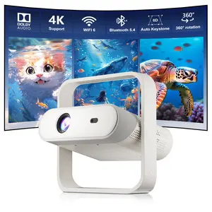 Smart Projector with RGB Ambient Light Dolby Audio,Officially-Licensed APPs,Compatible with Netflix,Dual-band 5G WiFi 6 and Bluetooth, Auto focus & Keystone Correction, Native 1080P 4K Home Cinema Projector, Outdoor Mini Portable Projector