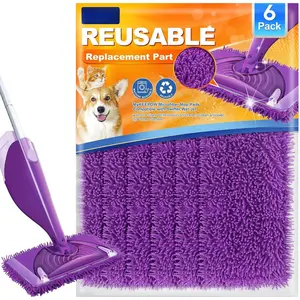 6 Pack  Mop Pads Compatible with  WetJet Mops Wet Jet Pads Refills, 12 inch Washable Microfiber Chenilles MopPad for Spring Cleaning Floor Cleaning Wet Dry Use(Mop is Not Included)