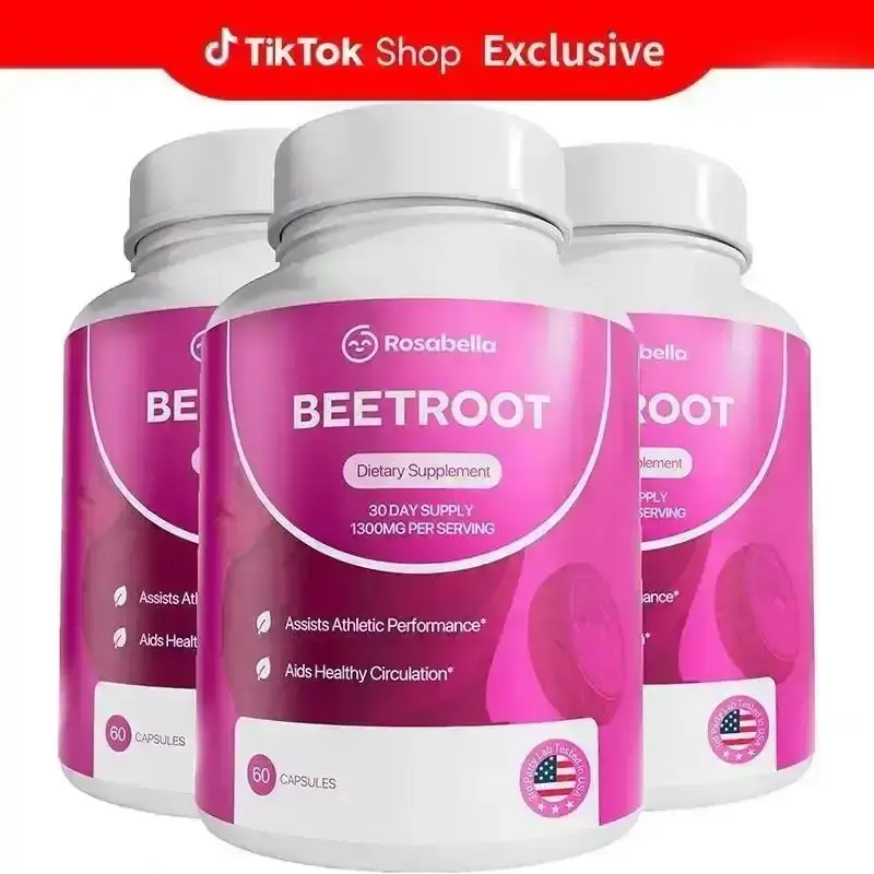 3 Packs of Rosabella Organic Beetroot Capsules (1300mg) for Blood Flow & Heart Health
