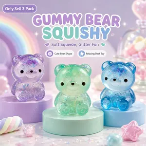 3 Pack Gummy Glitter Bears Squishy, Bear Sensory Stress Balls，Stress Relief Toy for Relaxing，Adorable Squishy Bears Stress Toys for Daily Relaxation, for Squishy Lovers