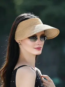 Fashion Straw Visors for Women, Wide Brim Hats, Roll-Up Foldable, Summer Beach Visor Hat, Stylish and Comfortable Accessory
