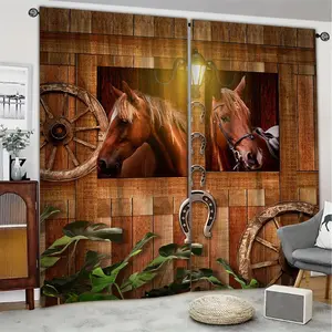 Horse Pattern Curtain, 1 Pair Creative Animal Pattern Curtains, Window Curtain, Window Decorations Supplies for Home Living Room Bedroom Kitchen Office Decor