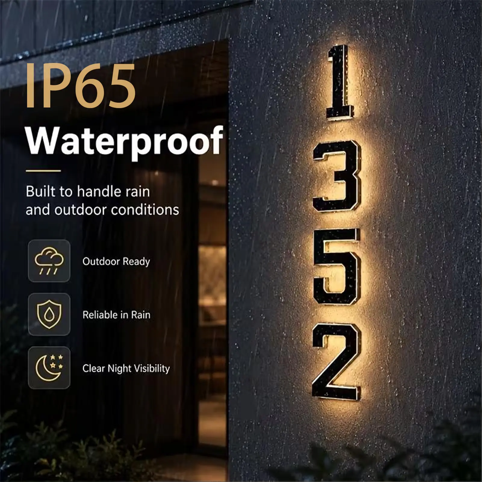 6.7 Inch Solar Lighted House Numbers for Outside, Light Up Waterproof IP65 LED Address Sign, Large Personalized Illuminated Exterior Modern House Numbers Light for Houses
