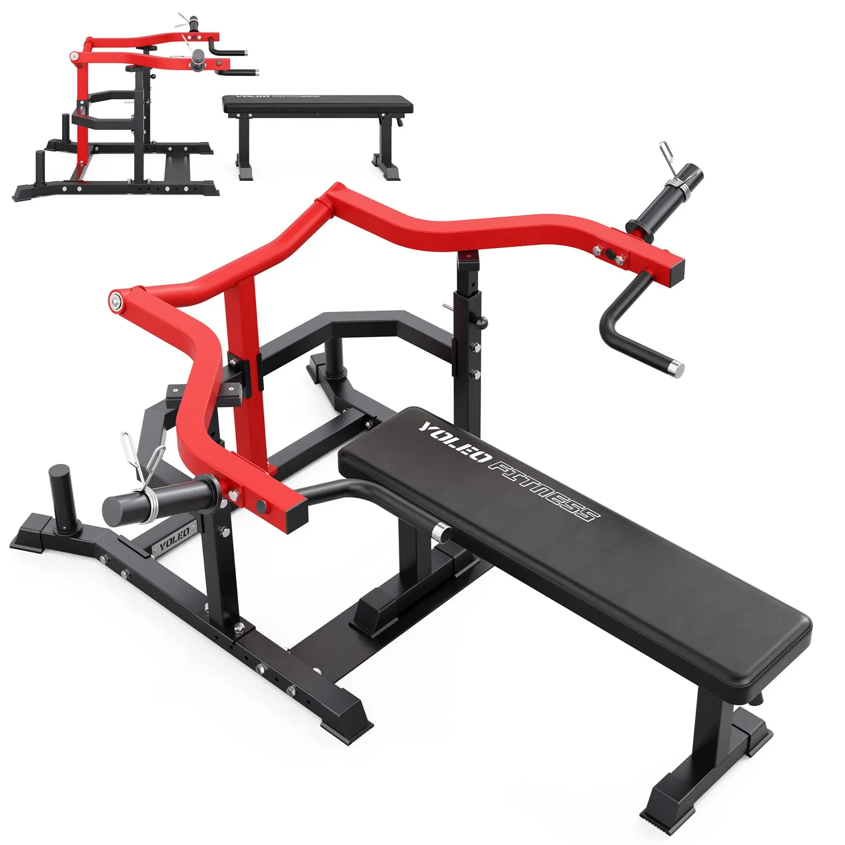 YOLEO 2-Piece Chest Press Machine & Flat Weight Bench, 1100LBS Home Gym Upper Body Machines with Independent Arms & Adjustable Flat Bench