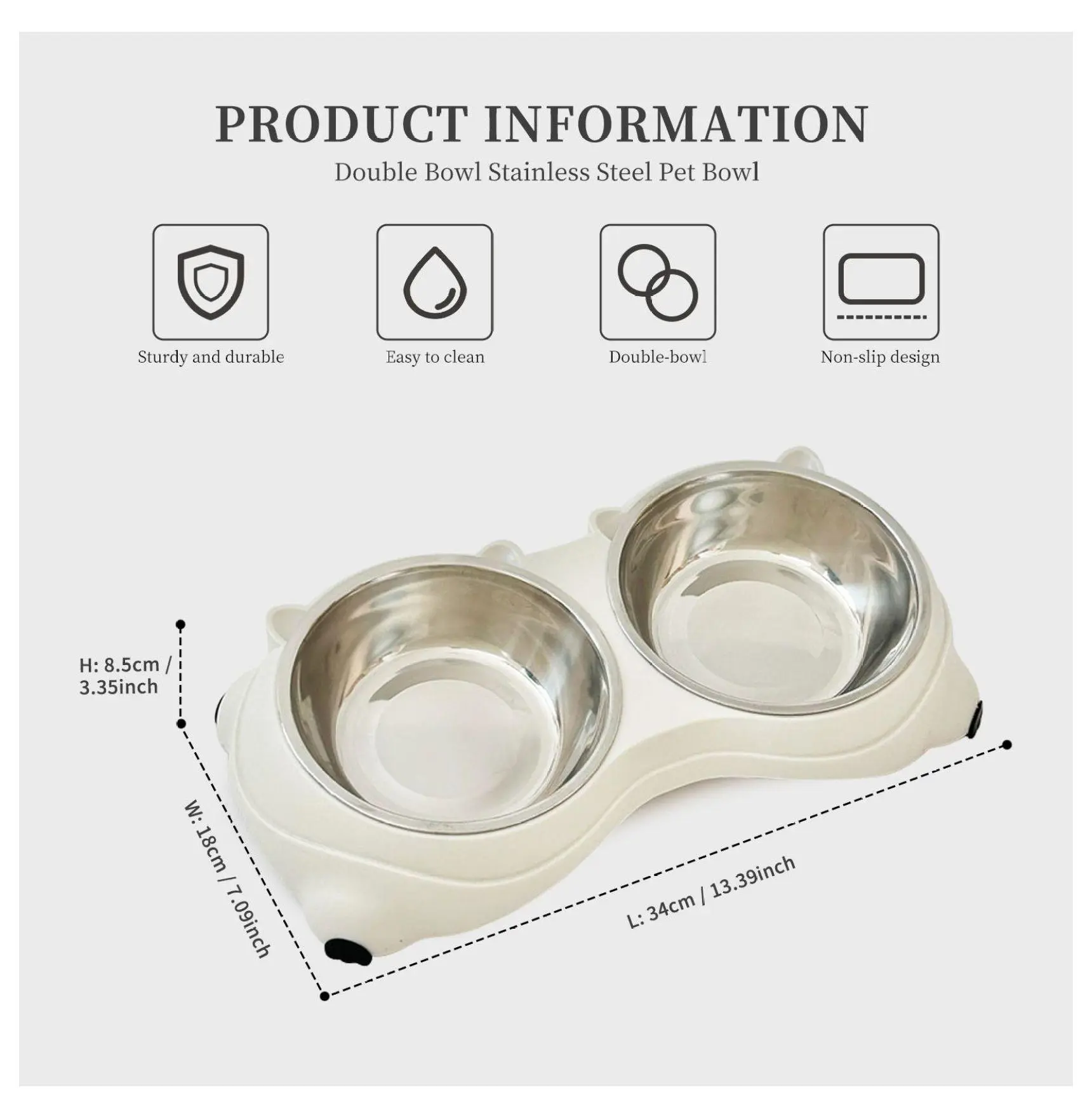 Stainless Steel Pet Bowls Double Bowl Set - Non Slip Cat & Dog Food Water Bowls - White Easy Clean Detachable Design - Small Dog Puppy Kitten Feeders default title