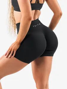 Women's Solid Color Letter Print High Waist Sports Shorts, Breathable Comfortable High Stretch Ruched Yoga Shorts, Butt Lifting Sports Shorts, Ladies Sportswear for Indoor Outdoor Wear, Gym Clothing, Gym Workout Shorts