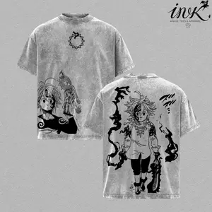 Meliodas Demon Form T-Shirt – Seven Deadly Sins Vintage Washed Oversized Anime Tee, Heavy Cotton Double Printed Graphic, Dark Aura Retro Streetwear Top, Unisex Gift for Anime & Manga Fans