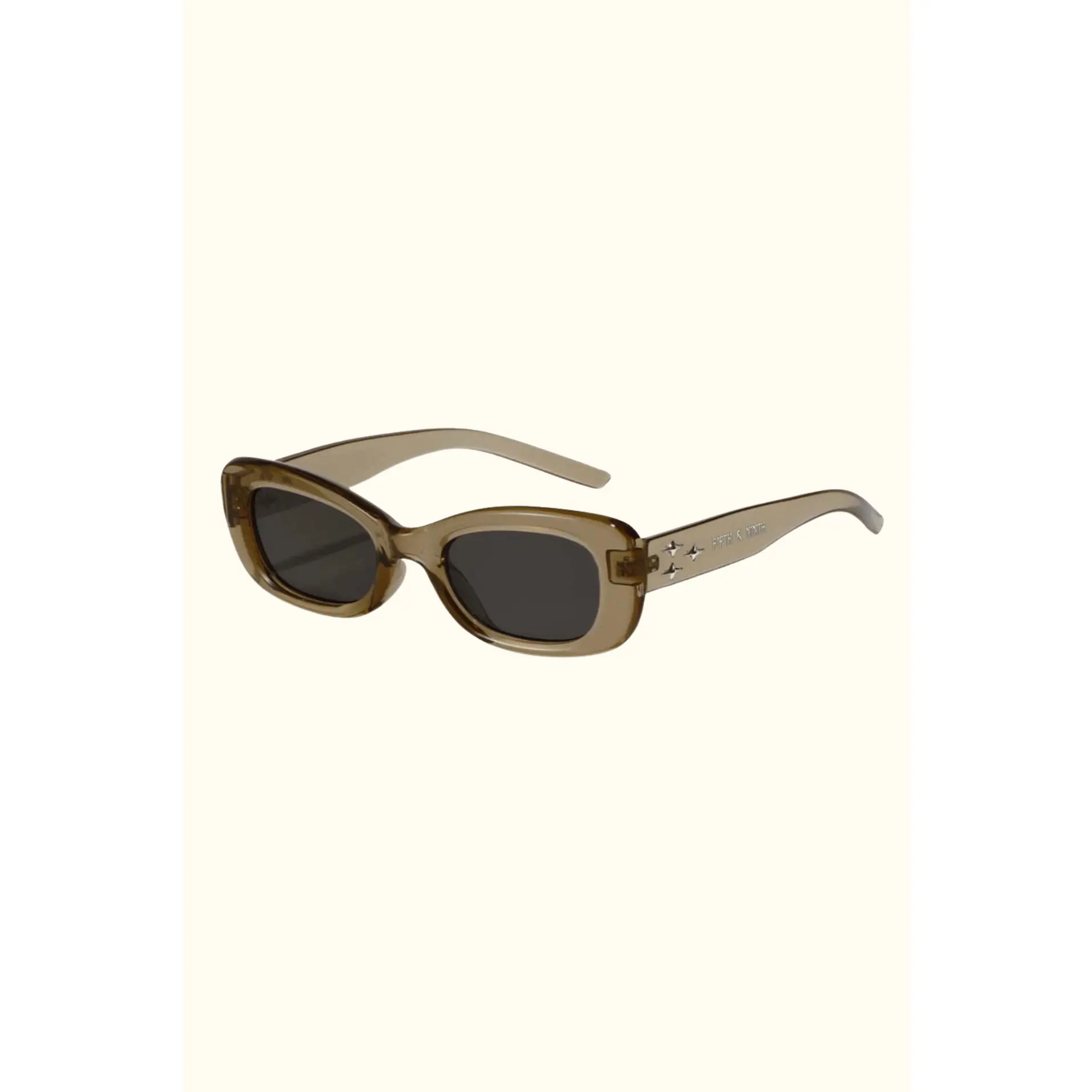 Women's Anya Olive Green Full Rim Rounded Rectangular Sunglasses with Star Accents, Polarized UV Protection Lens, Temple-145, Bridge-23, Female Wear
