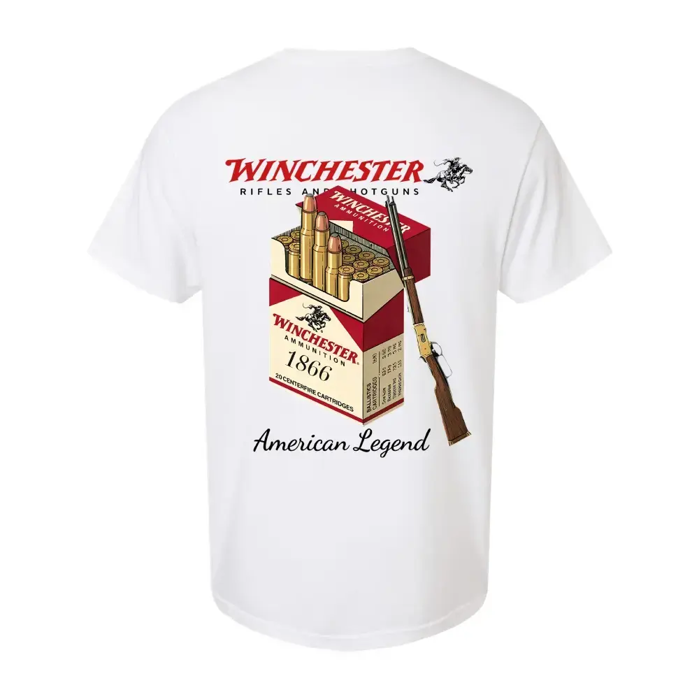 Winchester Men's T-Shirt, American Legend, 1866 AmmoBox Graphic, Lever Action Rifle Print, Vintage HuntingApparel, Gun Enthusiast Gift, Cotton Short Sleeve, CowboyWestern Style tees quarter zip men lemon demon clothes gorlock destroyer tshirt