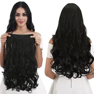 Curly Wavy Clip In Hair Extensions | Full Head Synthetic Hair Extensions 5 Clip Hairpiece Natural Black Thick Volumizing Hair Extensions WIG for Women Long Curly Hair Piece