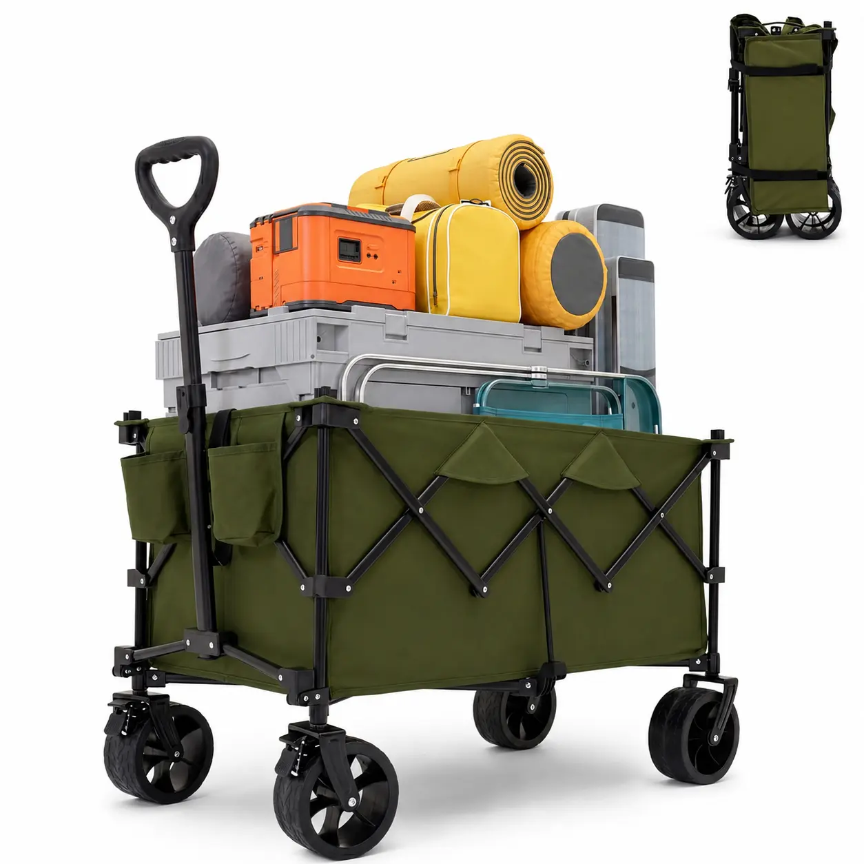 Heavy-Duty Large-Capacity Collapsible cart with All-Terrain Wheels. Lightweight & Portable, Ideal for Shopping, Gardening, Beach Trips, Camping, Sports Gear and General Storage.