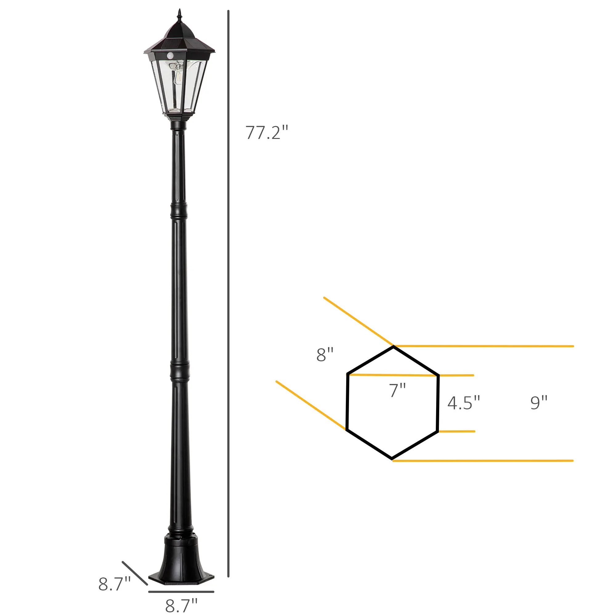 77", Vintage Style Solar Light, Black