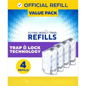 Flying Insect Trap Refill - for The MAX & Standard Indoor Fly Trap - Catch Gnats, House & Fruit Flies - Easy to Use - Mess-Free Disposal (4 Refill Cartridges)