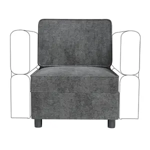 Chenille Single Seater, Middle Modular with Storage for Modular Sectional Sofa, 90°-180° Adjustable Backrest, Single Sofa for Sectional Sleeper Sofa, Grey
