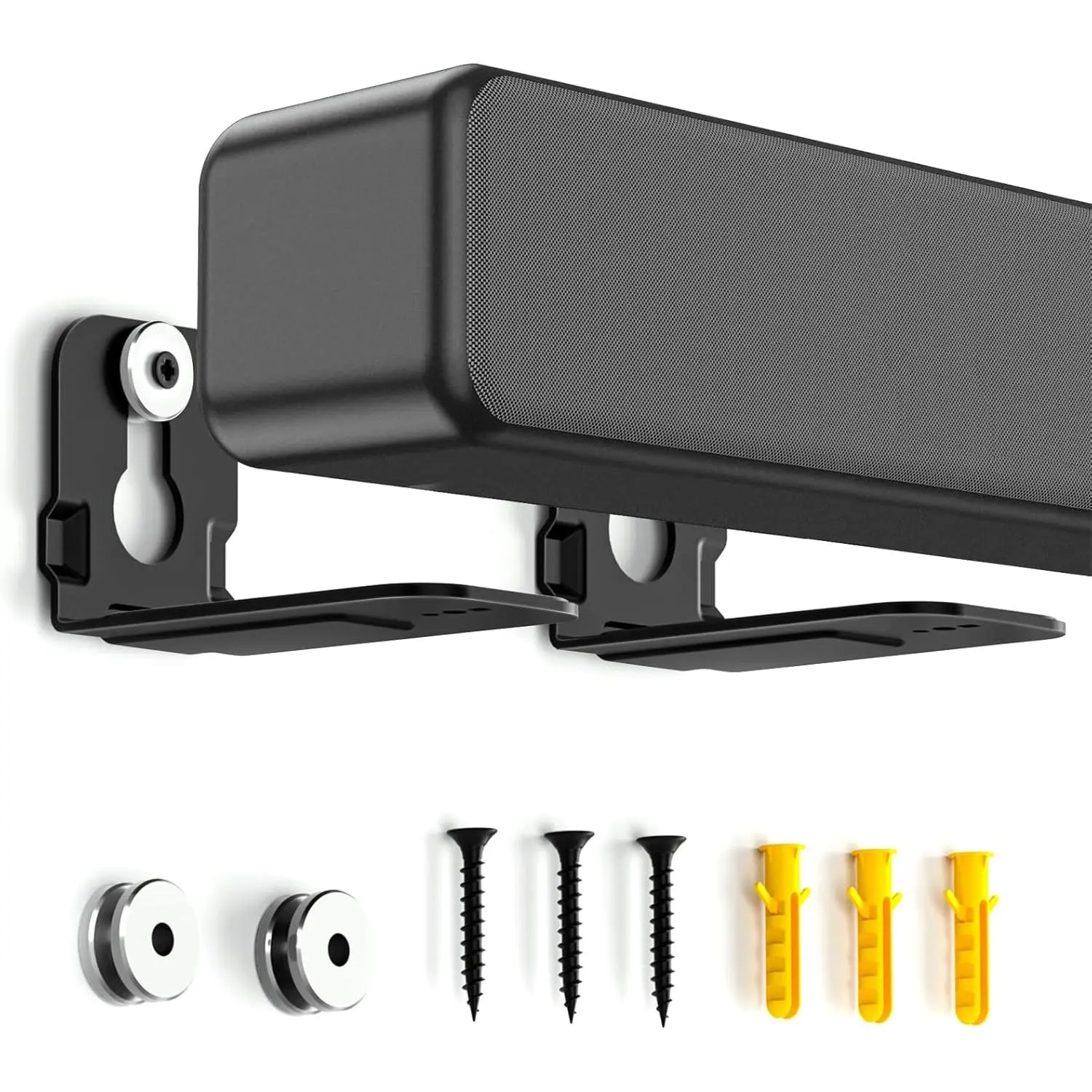 notiela Universal Soundbar Wall Mount Bracket for Soundbars Up to 4" Deep, Heavy Duty Metal Sound Bar Shelf Under TV Holds Up to 20 lbs Easy to Install