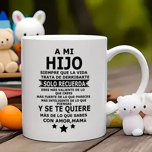 1pc, Inspirational 'Hijo & Hija' Keychains, 11oz Ceramic Coffee Mug - Reusable, Recyclable, Perfect Summer Winter Drinkware Gift, Safe & Comfortable Grip, Room Decor, Home Decor, Party Gift, Birthday Gift, Holiday Gifts