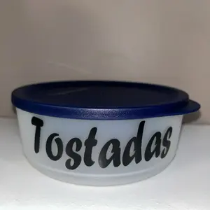 Tupperware Tostadas Container - Round Translucent Plastic with Blue Lid for Fresh Toast Storage - BPA-Free & Durable Design
