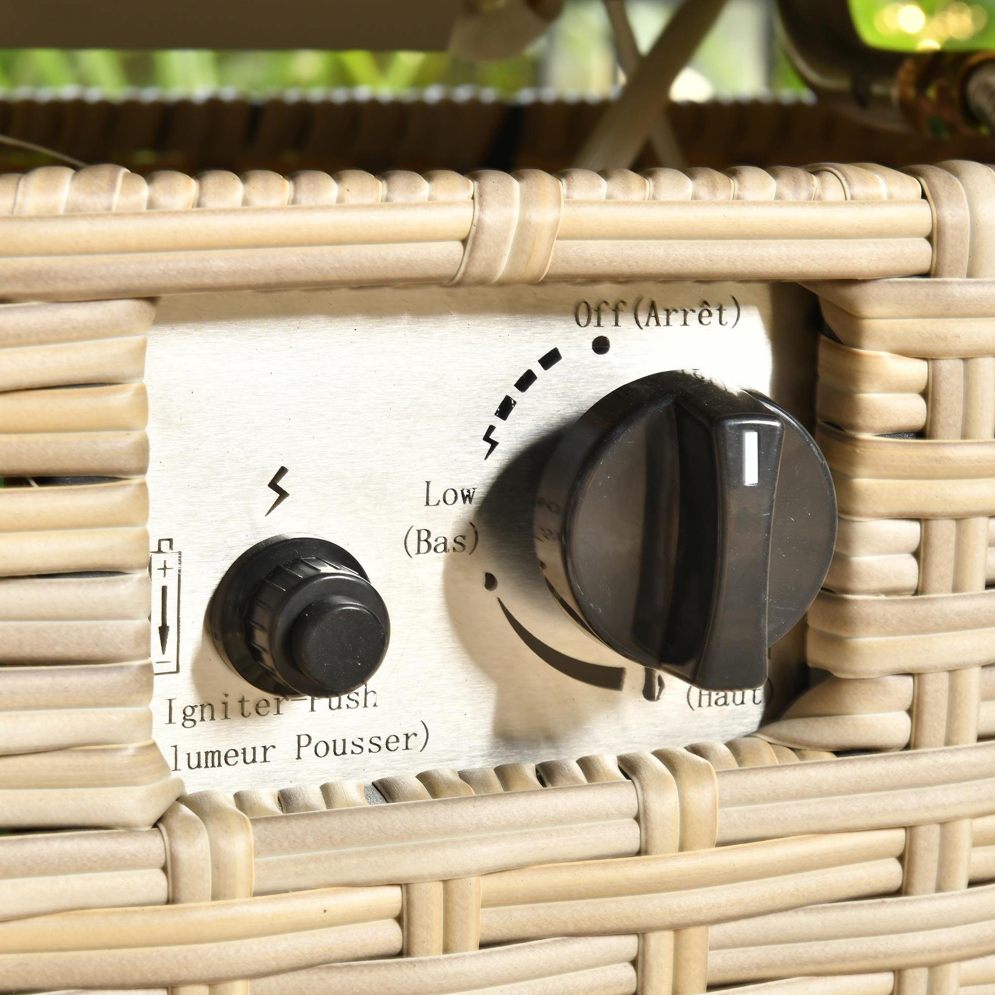 【Summer Clearance】OVIOS 42" Patio Fire Pit Table, 50,000 BTU Outdoor Wicker Rattan Fire Table, Propane Fire pits with Ceramic Tabletop, Waterproof Cover, Lid and Lava Rock, 2 in 1 Rectangular/Square Fire pit