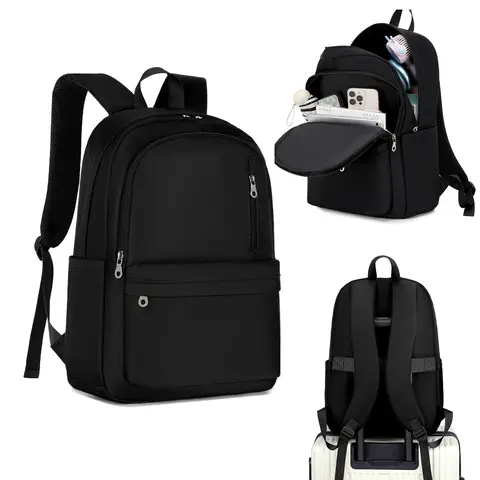 BAGOK Women's Casual Black Nylon Backpack - Lightweight Waterproof, Large Capacity, Multi-Layer Zipper, Laptop Compartment, Adjustable Shoulder Strap, Built-In Organizer, Unisex School to Work Fold-Flat Daily Carry Less Stress Bag, Backpacks Women