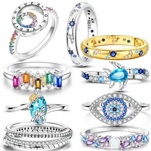 Original Design 925 Sterling Silver Blue Zircon  For Ring Fit Women Wedding Wedding Wedding Engagement Silver Gift