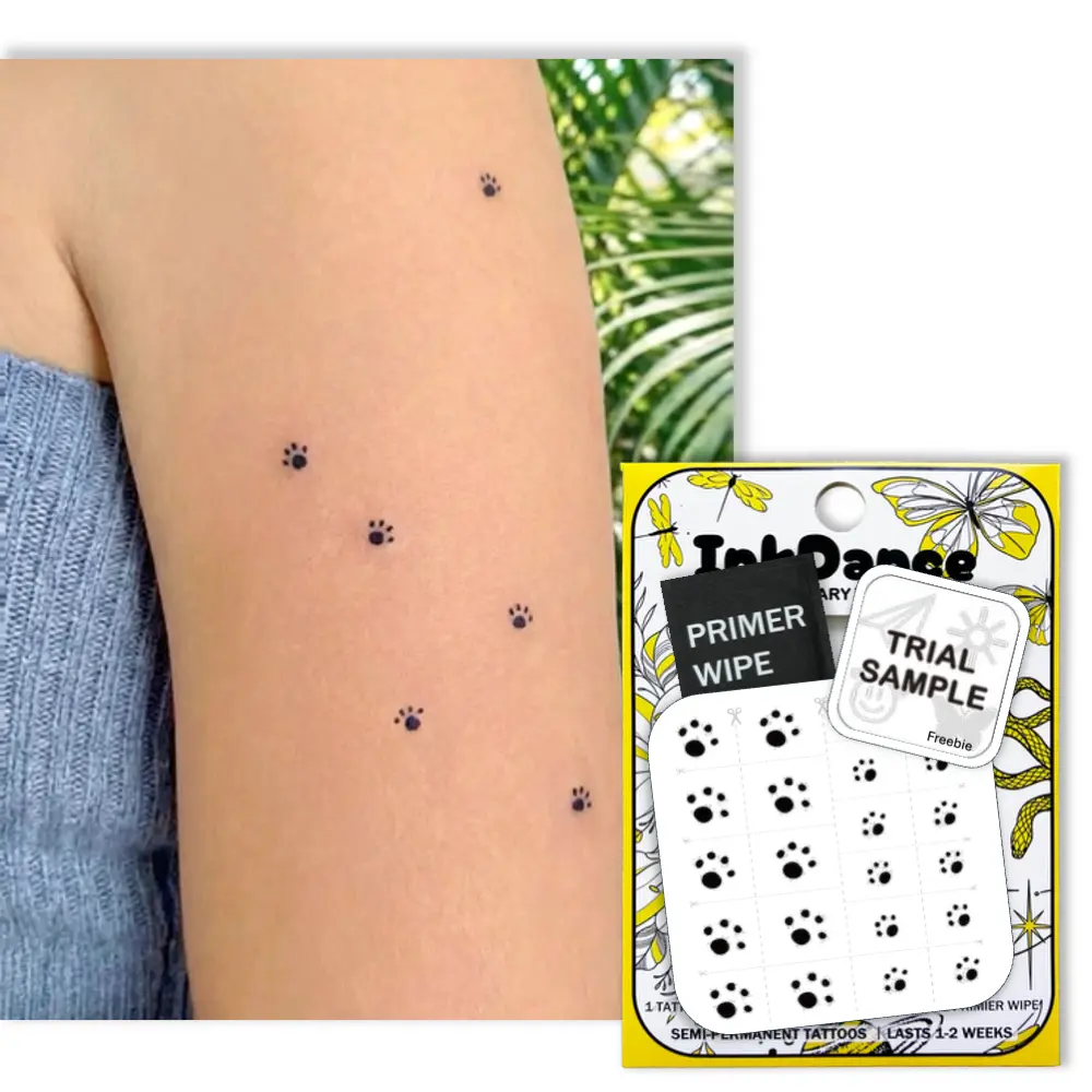 InkDance Semi-Permanent Micro Paw Print Tattoos, Waterproof Plant-Based Ink, Tattoo Ideas for All Skin Types, 1-2 Weeks Long-Lasting, Color Develops in 24 Hours, MNF214